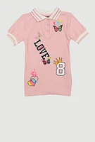 Toddler Girls Love 8 Graphic Polo Dress, Pink,
