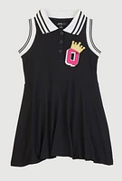Toddler Girls Rib Knit Q Chenille Patch Graphic Skater Dress, Black, Size 2T