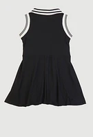 Toddler Girls Rib Knit Q Chenille Patch Graphic Skater Dress, Black, Size 4T