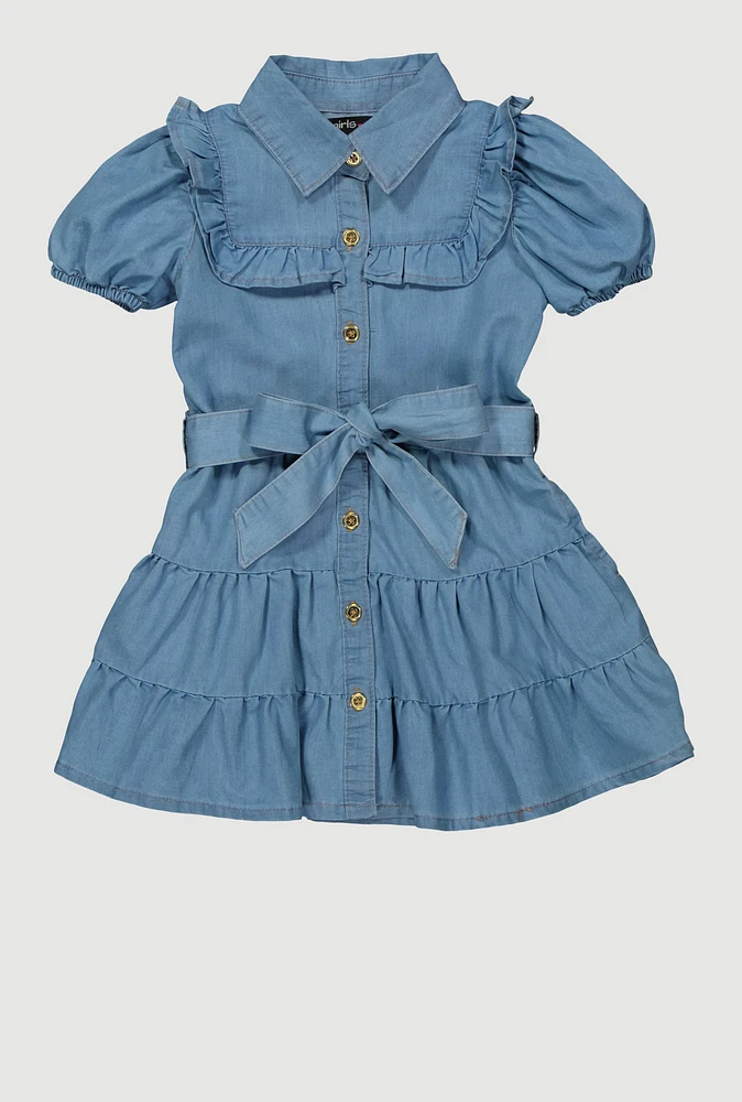 Toddler Girls Ruffle Detail Tiered Dress, Blue, Size 2T