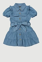 Toddler Girls Ruffle Detail Tiered Dress, Blue, Size 2T