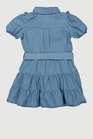 Toddler Girls Ruffle Detail Tiered Dress, Blue, Size 2T