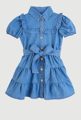 Toddler Girls Ruffle Detail Tiered Dress, Blue, Size 2T