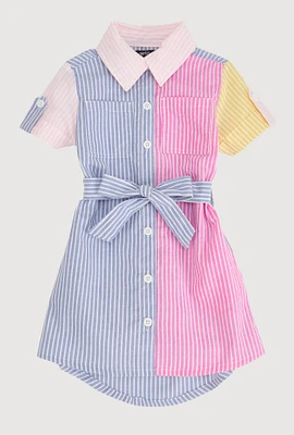 Toddler Girls Color Blocked Striped Shirt Dress, Multi,