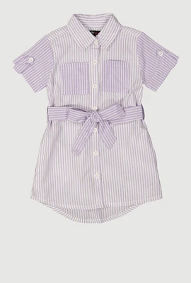 Toddler Girls Striped Shirt Dress, Purple,