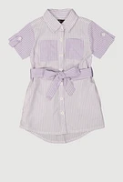 Toddler Girls Striped Shirt Dress, Purple,