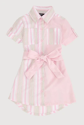 Toddler Girls Striped Color Blocked Shirt Dress, Pink, Size 4T