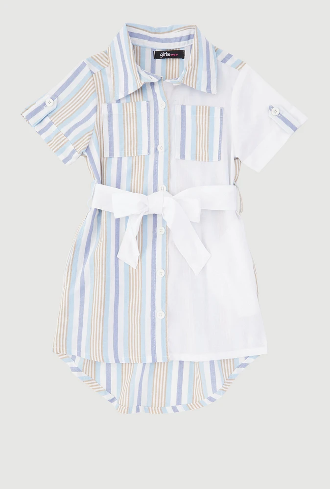 Toddler Girls Color Blocked Striped Shirt Dress, Multi