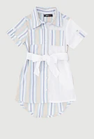 Toddler Girls Color Blocked Striped Shirt Dress, Multi