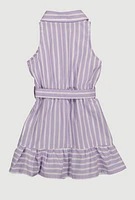 Toddler Girls Linen Striped Shirt Dress, Purple,