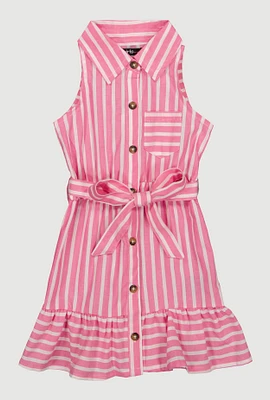 Toddler Girls Linen Striped Shirt Dress,