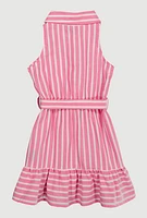 Toddler Girls Linen Striped Shirt Dress, Pink, Size 2T