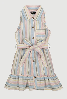 Toddler Girls Linen Striped Shirt Dress, 3T