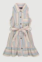 Toddler Girls Linen Striped Shirt Dress, 3T