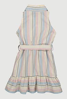 Toddler Girls Linen Striped Shirt Dress, 3T