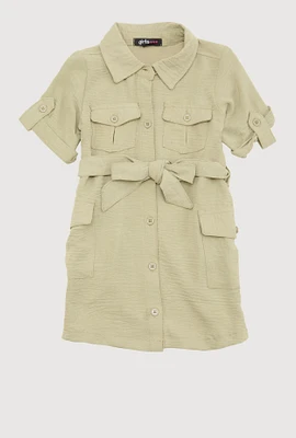 Toddler Girls Airy Utility Shirt Dress, Green, Size 4T