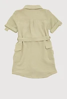 Toddler Girls Airy Utility Shirt Dress, Green, Size 4T