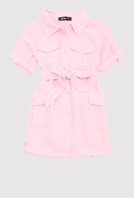 Toddler Girls Airy Utility Shirt Dress, Pink, Size 3T