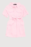 Toddler Girls Airy Utility Shirt Dress, Pink, Size 3T