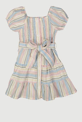 Toddler Girls Smocked Button Front Tiered Dress, Multi, Size 4T