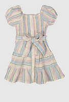 Toddler Girls Smocked Button Front Tiered Dress, Multi, Size 4T