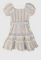 Toddler Girls Smocked Button Front Tiered Dress, Multi, Size 4T