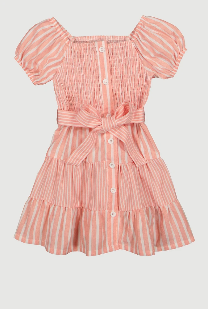Toddler Girls Smocked Button Front Tiered Dress, Pink, Size 2T