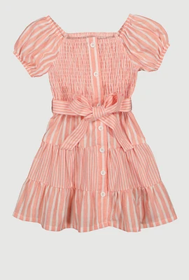 Toddler Girls Smocked Button Front Tiered Dress, Pink, Size 2T