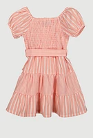 Toddler Girls Smocked Button Front Tiered Dress, Pink, Size 2T