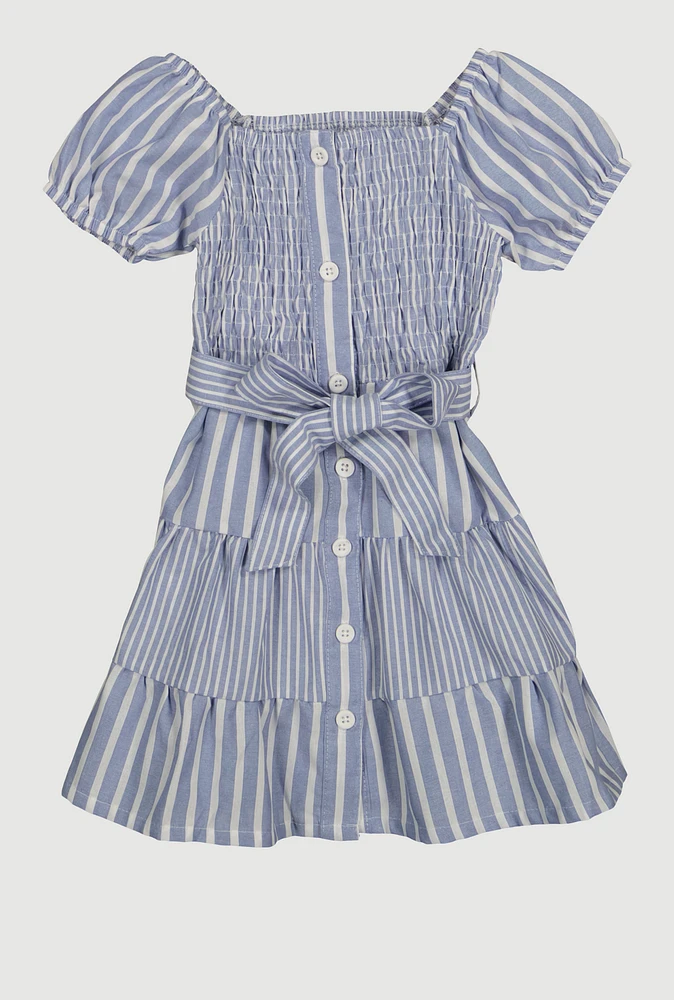 Toddler Girls Smocked Button Front Tiered Dress, 4T