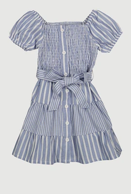 Toddler Girls Smocked Button Front Tiered Dress, 4T