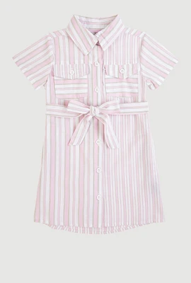 Toddler Girls Striped Shirt Dress, Pink, Size 2T