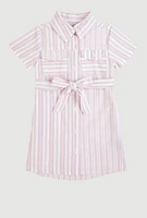 Toddler Girls Striped Shirt Dress, Pink, Size 2T