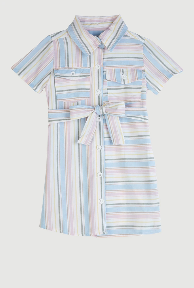 Toddler Girls Striped Shirt Dress, Blue,