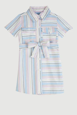 Toddler Girls Striped Shirt Dress, Blue,