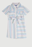 Toddler Girls Striped Shirt Dress, Blue,