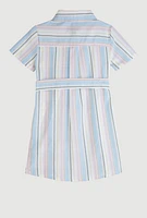 Toddler Girls Striped Shirt Dress, Blue,