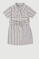 Toddler Girls Striped Shirt Dress, Blue,