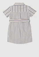 Toddler Girls Striped Shirt Dress, Blue,