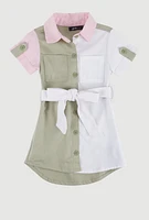 Toddler Girls Twill Color Block Shirt Dress, Multi,