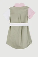 Toddler Girls Twill Color Block Shirt Dress, Multi,