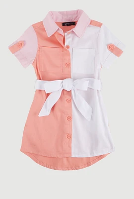 Toddler Girls Twill Color Block Shirt Dress, Multi, Size 2T