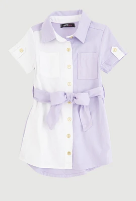 Toddler Girls Color Blocked Shirt Dress, Purple, Size 4T