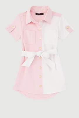 Toddler Girls Color Blocked Shirt Dress, Pink, Size 2T