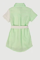 Toddler Girls Color Block Tie Waist Shirt Dress, 3T