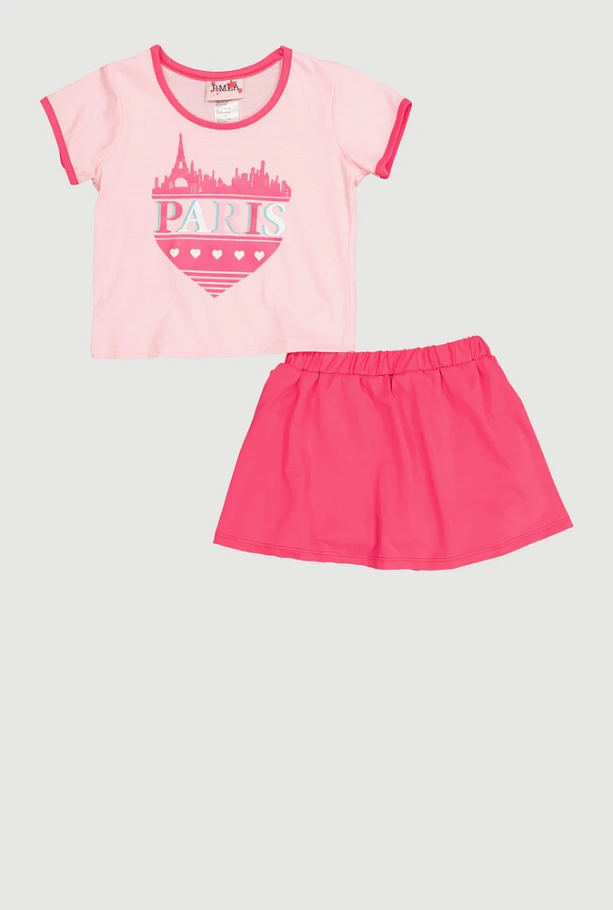Toddler Girls Paris Graphic Tee and Skirt, Pink, Size 2T