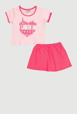 Toddler Girls Paris Graphic Tee and Skirt, Pink, Size 2T