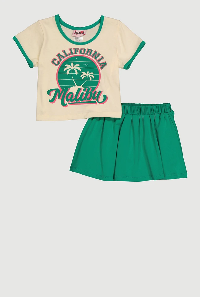 Toddler Girls California Malibu Tee and Skort, Multi, Size 3T