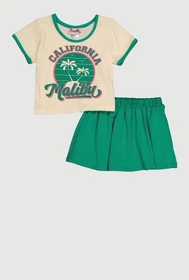 Toddler Girls California Malibu Tee and Skort, Multi, Size 3T