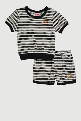 Toddler Girls Cherry Detail Striped Terry Cloth Top and Shorts, Multi, Size 3T